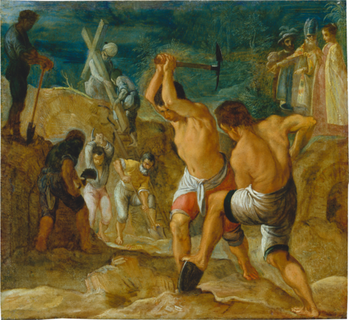 The Frankfurt Altarpiece of the Exaltation of the True Cross: The Digging for the Cross (bottom midd, 1604, Adam Elsheimer