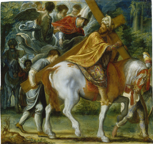 The Frankfurt Altarpiece of the Exaltation of the True Cross: Heraclius on Horseback with the Cross , 1604, Adam Elsheimer