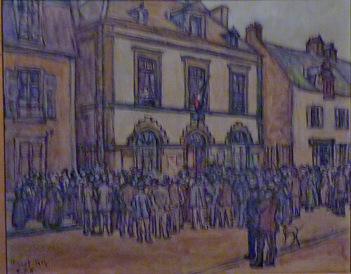 Rassemblement devant la mairie du Faouët, 1914, Germain David-Nillet