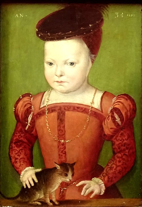 Portrait de Charles IX à trois ans et demi jouant avec un chat, 1553, Germain Le Mannier