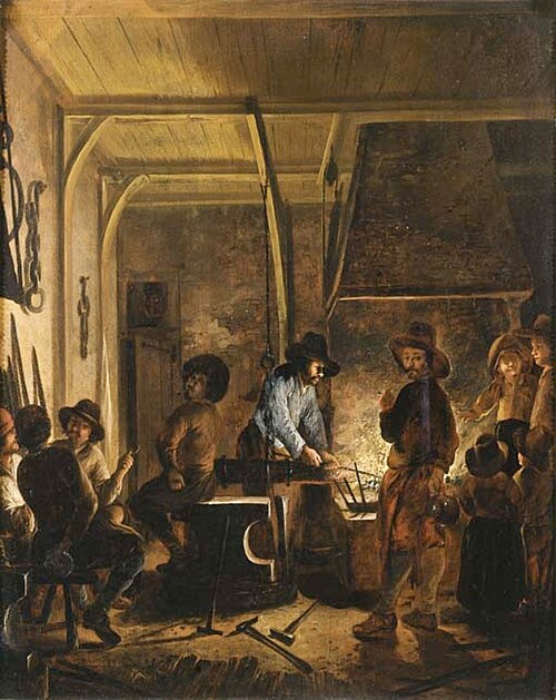 A blacksmith at work, 1655, Gerrit Lundens