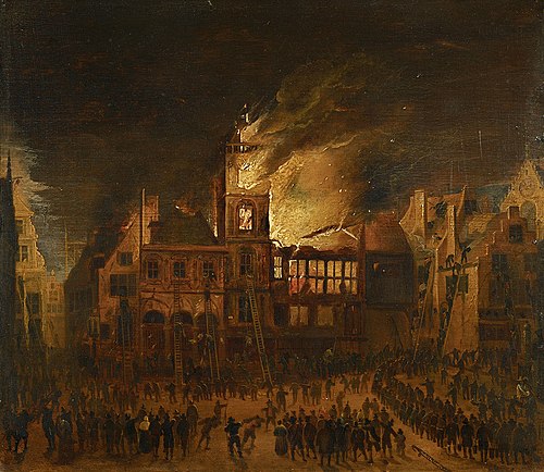 Fire in the Old City Hall of Amsterdam, 1660, Gerrit Lundens