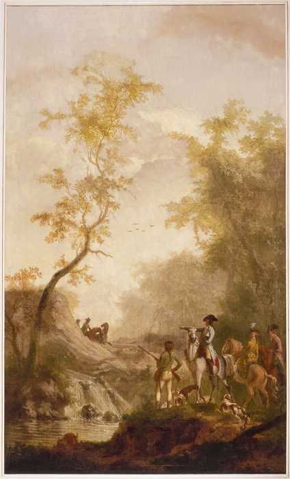 Kamerbehangsel met jachtgezelschap, 1798, Gerrit Malleyn
