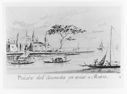The Island of L'Anconetta, on the Way to Mestre, with the Church of La Madonnetta, 1804, Giacomo Guardi