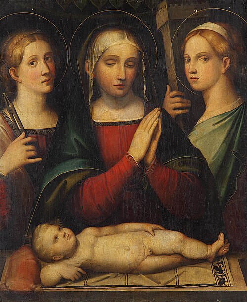 The Virgin Adoring the Child with Sts. Apollonia and Barbara, 1538, Giacomo Raibolini
