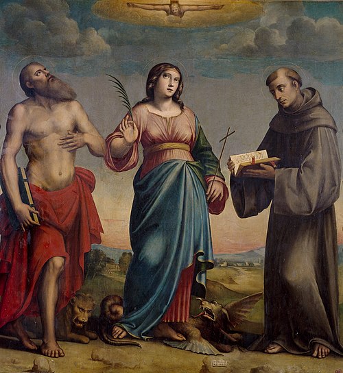 San Jerónimo, Santa Margarita y San Francisco, 1518, Giacomo Raibolini
