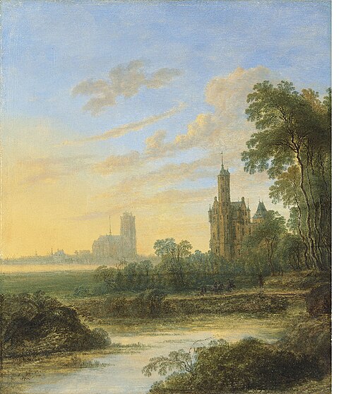 View of Dordrecht at sunset, 1650, Gillis Neyts