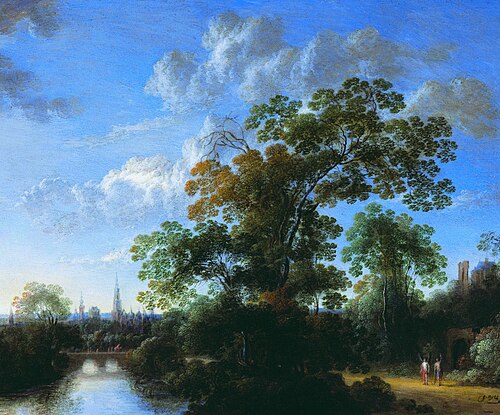 Landscape with Tobias and the Angel, with a View of Antwerp in the Background, 1660, Gillis Neyts