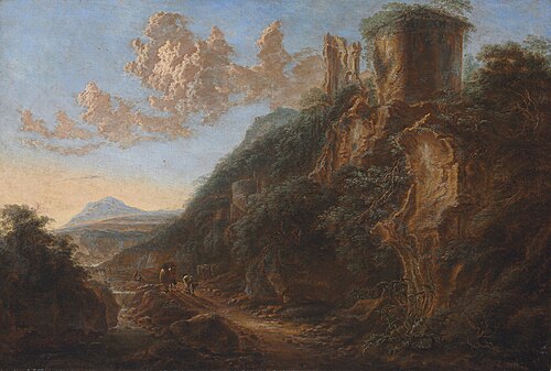 Italianate landscape with travelers on a path by a ruin, 1680, Gillis Neyts