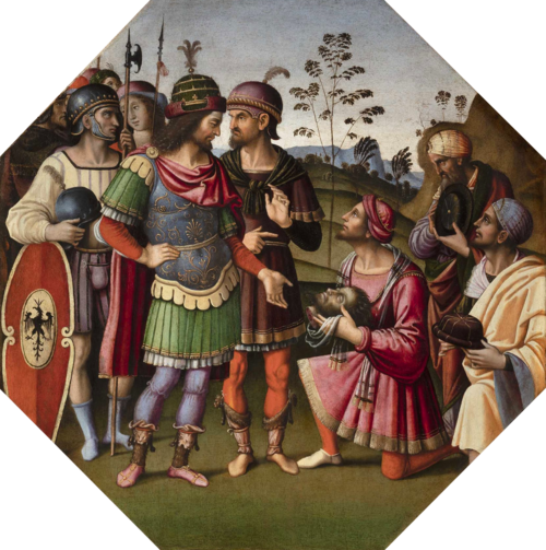 Jules César recevant la tête de Pompée, 1495, Giovan Battista Bertucci il Giovane