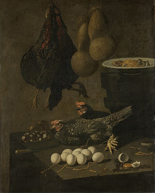 Nature morte au poulet et œufs, 1650, Giovan Battista Recco