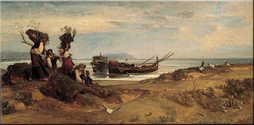 Women carrying fagots in Porto d'Anzio, 1852, Giovanni Costa