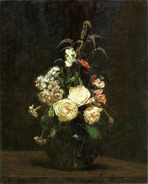 Flowers in a glass vase., 1864, Henri Fantin-Latour
