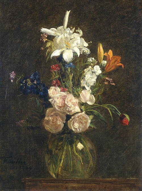 Roses et lis dans un vase, 1864, Henri Fantin-Latour