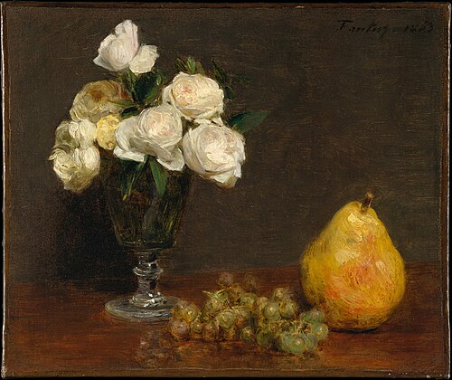 Still Life with Roses and Fruit, 1863, Henri Fantin-Latour