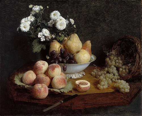 Flowers and Fruit on a Table, 1865, Henri Fantin-Latour