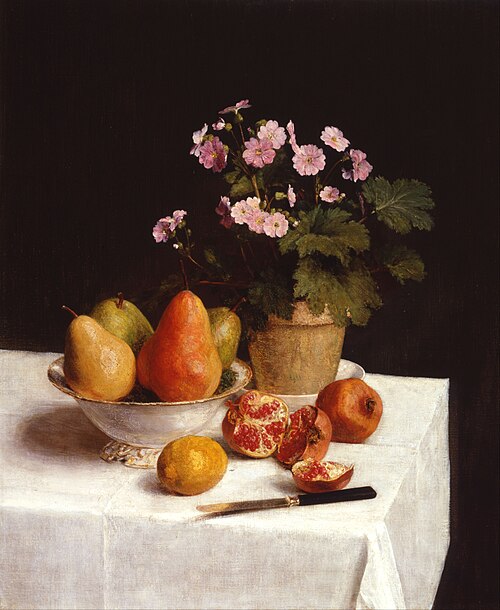 Still life (primroses, pears and pomegranates), 1866, Henri Fantin-Latour