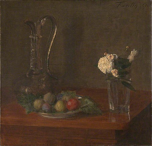 Still Life with Glass Jug, Fruit and Flowers, 1861, Henri Fantin-Latour