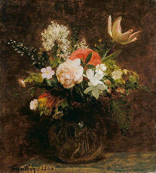 Flowers: Tulips, Azaleas and Roses, 1864, Henri Fantin-Latour