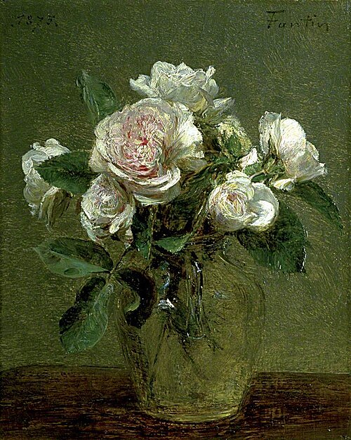 White Roses in a Glass Vase, 1875, Henri Fantin-Latour