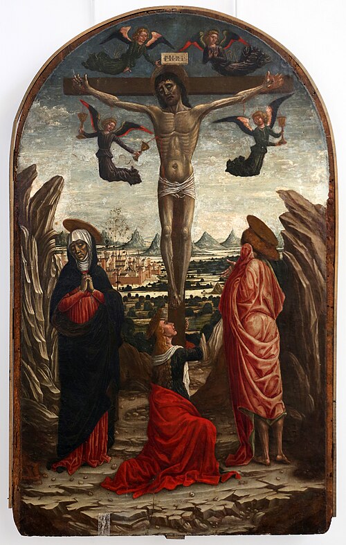 Christ on the Cross between the Marys and Saint John the Evangelist, 1480, Giovanni Mazone