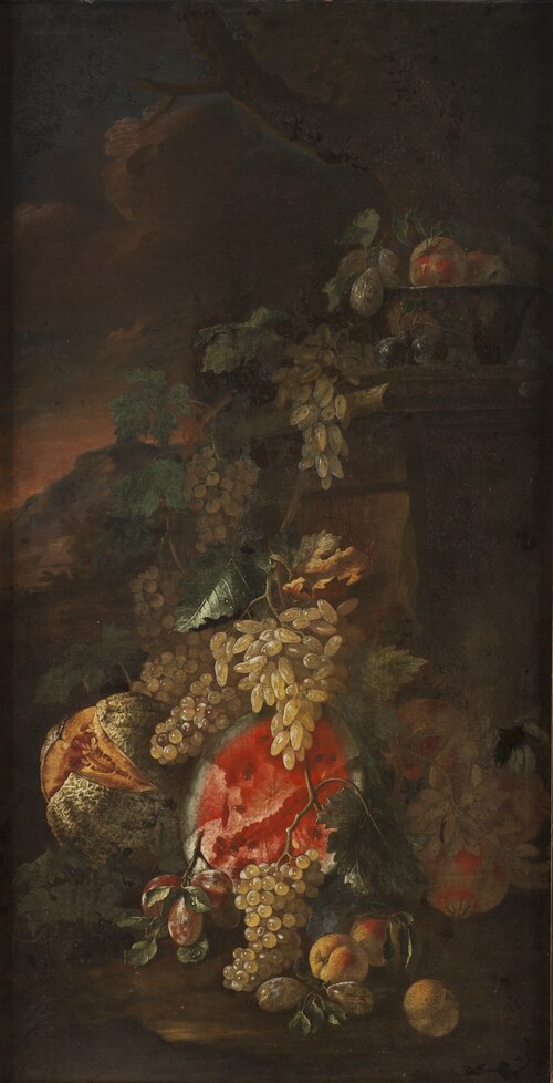 Fruit Piece with a Landscape Background, , Giovanni Paolo Castelli