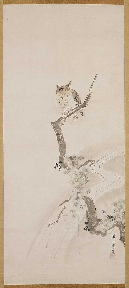 An Owl Perched in a Tree, 1710, Hanabusa Itchō