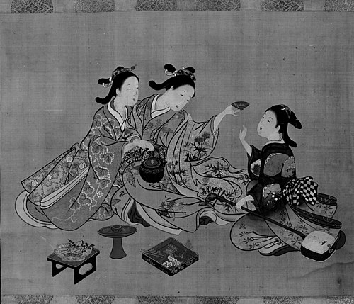Three Girls Having Tea, 1849, Nishikawa Sukenobu