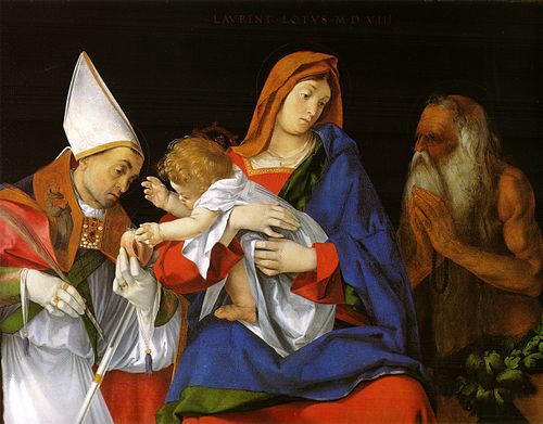 Madonna with Child between Sts. Flavian and Onuphrius, 1506, Lorenzo Lotto
