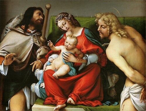 Madonna with the Child and Sts Rock and Sebastian, 1518, Lorenzo Lotto