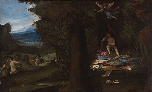 Sleeping Apollo and the Muses with Fame, 1549, Lorenzo Lotto