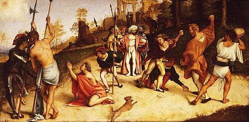 Martyrdom of St Stephen, division of Martinengo Altarpiece, 1516, Lorenzo Lotto