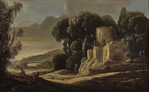 Landscape with ruin and figure scenery, , Goffredo Wals