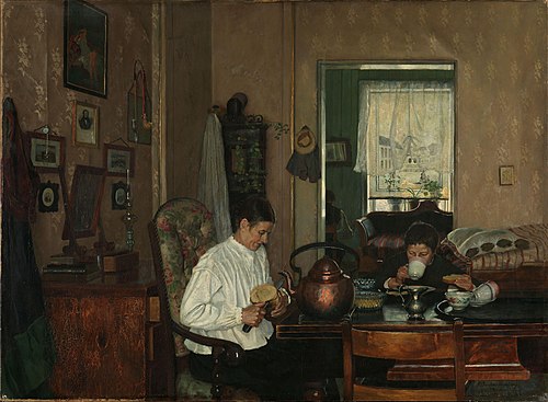 Breakfast I. The Artist's Mother and Brother, 1882, Gustav Wentzel