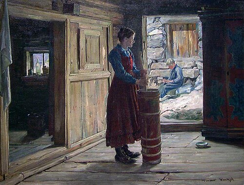 Woman making Butter, 1920, Gustav Wentzel