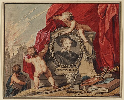 Frontispiece with a Portrait Medallion of the Artist Peter Paul Rubens, 1751, Jacob de Wit