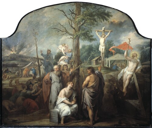 The juxtaposition of the Old and the New Testament (1 Cor. 10:6), 1726, Jacob de Wit