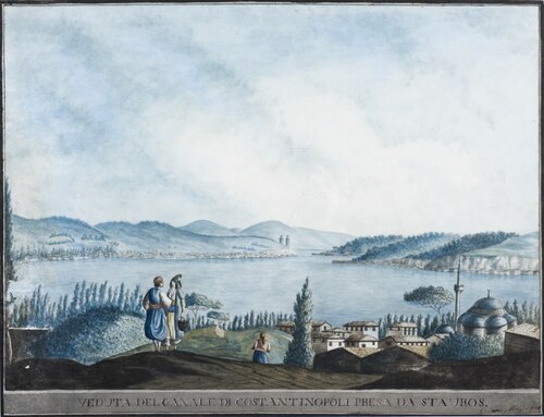 Beylerbeyi sırtlarından Istanbul Boğazı’nın görünümü, 1750, Clara Barthold Mayer