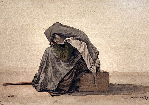 Old woman sitting, 1839, Guillaume Bodinier