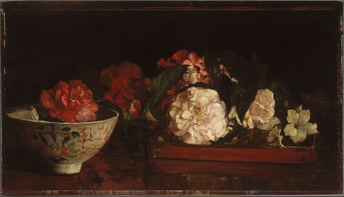 Flowers on a Japanese Tray on a Mahogany Table, 1879, John La Farge