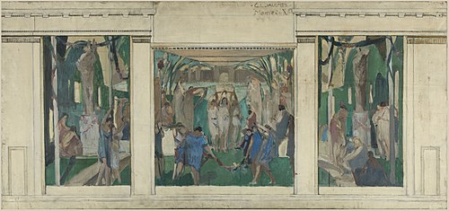 Esquisse pour la salle des fêtes de la mairie du 5e arrondissement : Danse de jeunes filles dans un , 1931, Gustave Louis Jaulmes
