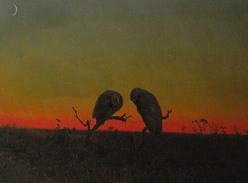 Deux hiboux au coucher du soleil, 1859, Martin Johnson Heade