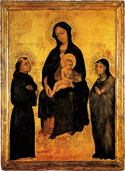 Madonna col Bambino in gloria tra i santi Francesco e Chiara, 1390, Gentile da Fabriano