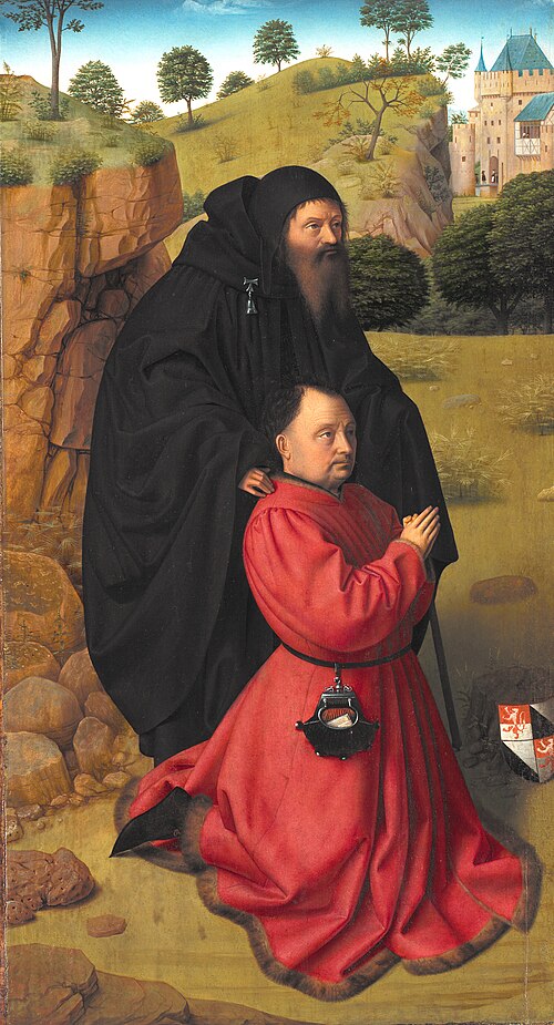 Portrait d'un donator présenté par saint Antoine., 1450, Petrus Christus