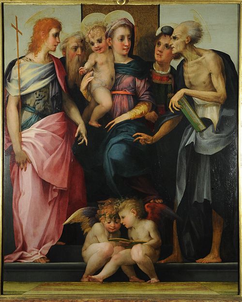 Vierge à l'Enfant en majesté avec les saints Jean baptiste, Antoine abbé, Étienne et Jérôme, 1518, Rosso Fiorentino