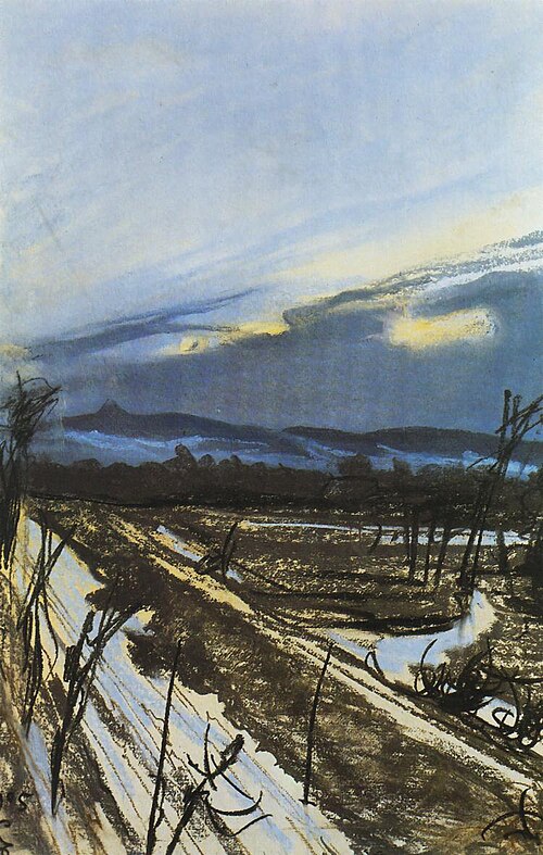 View of Kościuszko Mound from the artist's atelier during the thaw, 1905, Stanisław Wyspiański