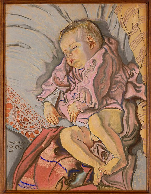 Sleeping baby on a pillow, 1902, Stanisław Wyspiański