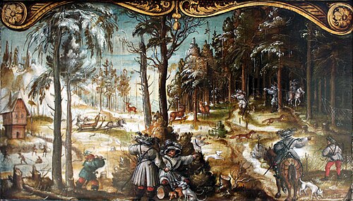 Fox and deer hunting in the winter, 1520, Hans Wertinger