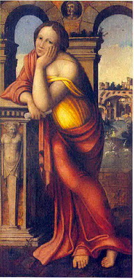 Woman against the background of Roman ruins., 1551, Hendrik III van Cleve