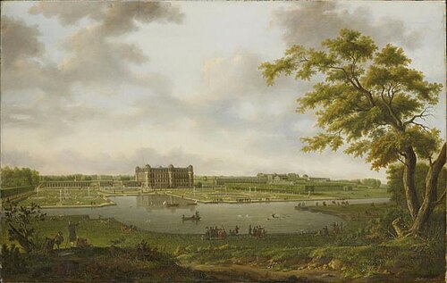 Chantilly en 1781, vue prise du Vertugadin, 1781, Hendrik de Cort